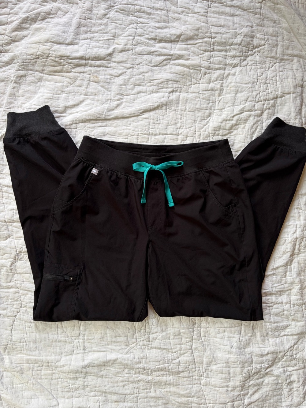 Figs Technical Collection Black Joggers with Teal Drawstring